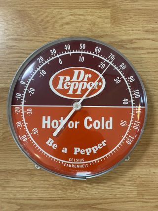 Vintage Dr.  Pepper Hot Or Cold Round Covered Thermometer
