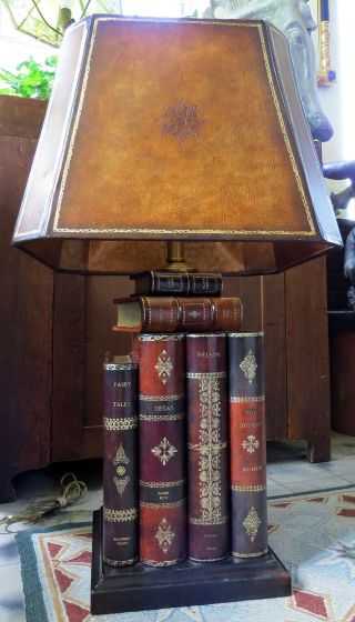 Maitland Smith - Tooled Leather Book Lamp - Leather Shade