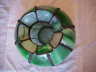 GREAT Green & White Colored Kokomo Slag Glass Kerosene Oil Table Lamp Shade 3
