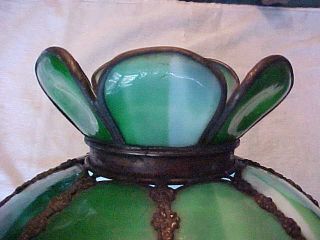GREAT Green & White Colored Kokomo Slag Glass Kerosene Oil Table Lamp Shade 4