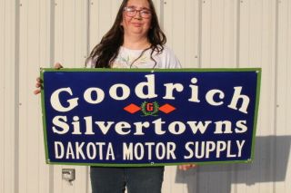 Large B.  F.  Goodrich Silvertowns Tires Gas Station 36 " Porcelain Metal Sign