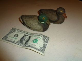 2 Vintage Salesman Sample Miniature Duck Decoys,  Drake & Hen,  5 " Lg.  Paper Mache