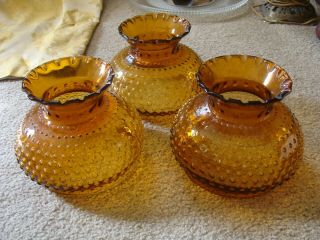 Three Vintage Tension Pole Lamp Amber Glass Shades Hobnail 7  Fitter