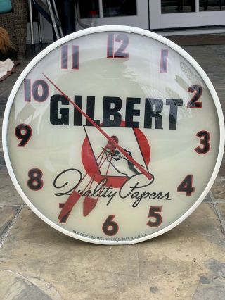 Vintage Pam Lighted Advertising “gilbert Quality Paper” Clock