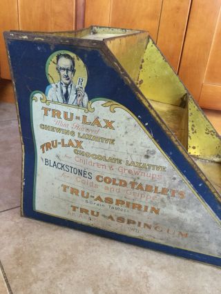 Vintage Tru Lax Laxitive Drug Store Counter Top Display,  Tin Litho Sign,  Advert