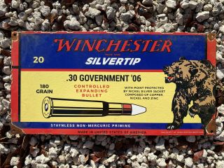Vintage Porcelain Winchester Gun Rifle Shotgun Ammo Bear Oil Gas Petroliana Sign