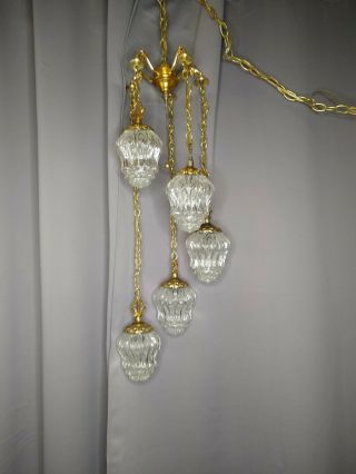 Vintage Swag Hanging Pendant Light Regency Chandelier Fixture With Plug