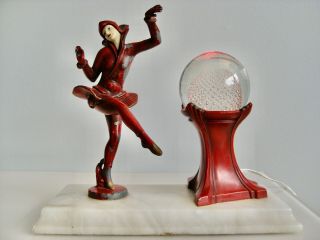 Vintage Art Deco Gerdago Girl Pixie Lamp With Glass Ball