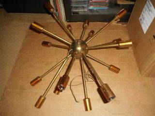Brass Sputnik 16 Light Chandelier For Restoration Circa 1950 