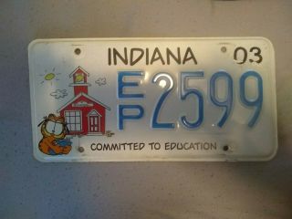 2003 Garfield The Cat Committed To Education State Of Indiana License Plate