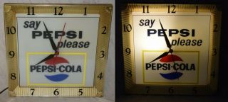Vintage 1960s Say Pepsi Please Pepsi - Cola Lighted Clock -