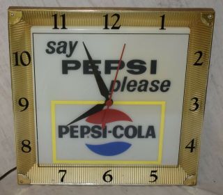 Vintage 1960s Say Pepsi Please Pepsi - Cola Lighted Clock - 2