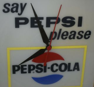 Vintage 1960s Say Pepsi Please Pepsi - Cola Lighted Clock - 6