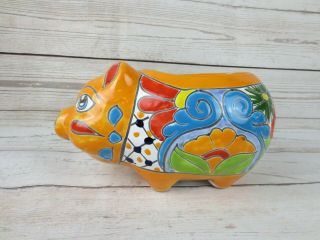 Mexican Folk Art Talavera Pottery Pig Planter Pot Orange 9.  5 " X 5.  5 "