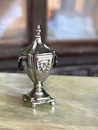 Miniature Dollhouse Artisan Eugene Kupjack Sterling Silver Lidded Urn Handles