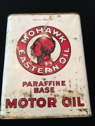 Old Metal 2 Gallon Mohawk Eastern Motor Oil Can Advertising Sign