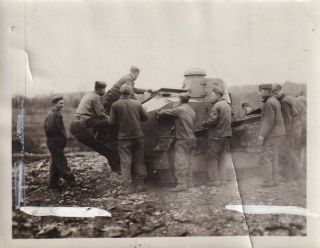 Wwi Censored Photo American Troops With Renault Ft17 Tank France 130
