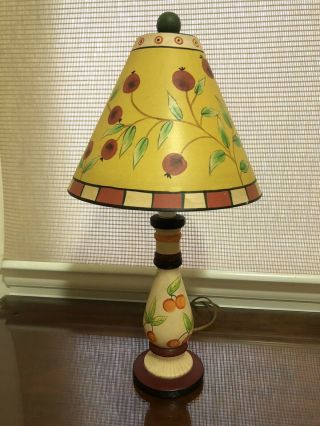 Vintage Mary Engelbreit Style Table Lamp Metal Lampshade Cherries Checkerboard