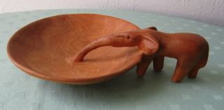 Vintage Hand Carved Wood Bowl With Elephant