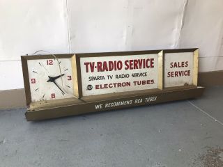 Vintage Rca Radio Tv Tube Dealer Service Repair Lighted Advertising Sign Clock