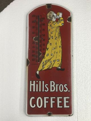 Vintage Advertsing Hills Bros Brothers Coffee Porcelain Store Thermometer