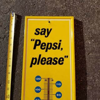 VINTAGE Say Pepsi Please Bottle Yellow Gas Station Thermometer Sign 2