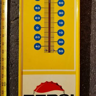 VINTAGE Say Pepsi Please Bottle Yellow Gas Station Thermometer Sign 4