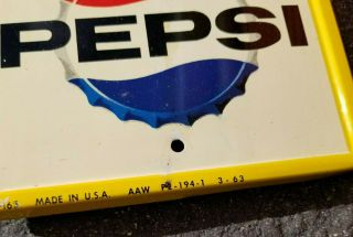 VINTAGE Say Pepsi Please Bottle Yellow Gas Station Thermometer Sign 6
