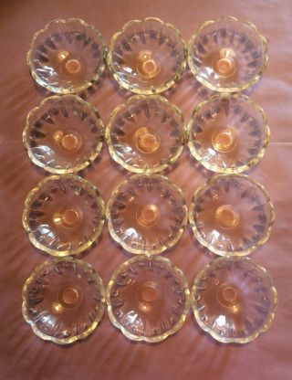 12 Small Vintage Clear Glass Bobeches For Chandeliers,  Olive Pattern,  3 1/4”