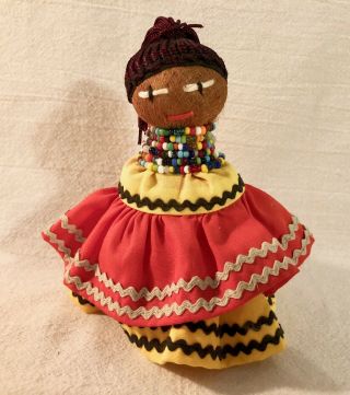 Charming Seminole Native American Girl Doll,  5 " Tall; Palmetto Fiber & Cloth
