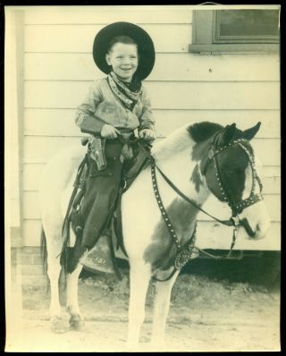 1940s Neat Photo Young Cowboy Cap Gun Chaps Pony " Git Along Little Dogies "