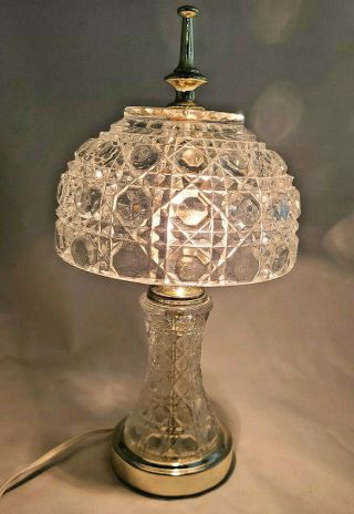 Vintage Heavy Crystal Clear Glass Boudoir Lamp Dome/bowl Shaped Shade