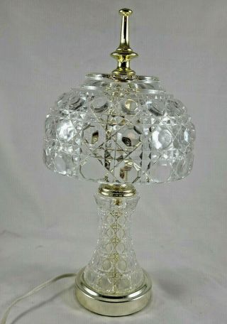 VINTAGE HEAVY CRYSTAL CLEAR GLASS BOUDOIR LAMP DOME/BOWL SHAPED SHADE 2