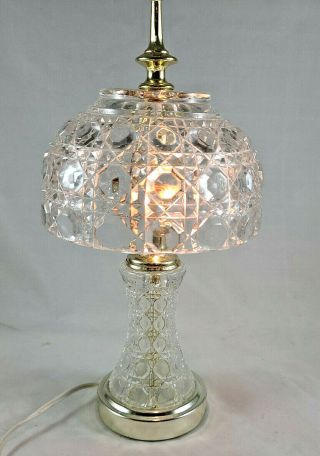 VINTAGE HEAVY CRYSTAL CLEAR GLASS BOUDOIR LAMP DOME/BOWL SHAPED SHADE 3