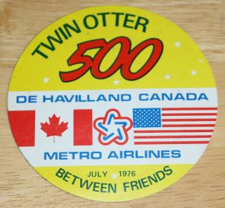 Rare 1976 Metro Airlines (usa) Dhc - 6 Twin Otter No.  500 Airline Sticker