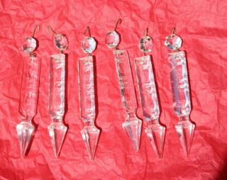 Antique 6 Spear Cut Crystal Glass Prisms For Chandelier Lamps 4 " Long