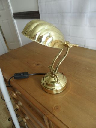 Vintage Brass Art Deco Style Adjustable Table Lamp With Clam Shell Shade