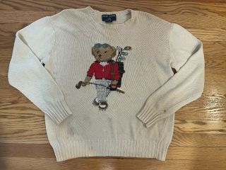 Vintage 90s Ralph Lauren Polo Bear Knit Sweater - Size Large