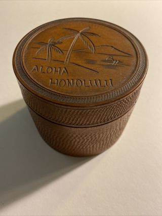 Vintage Aloha Honolulu Hand Carved Wood Coasters Set - Made In Japan