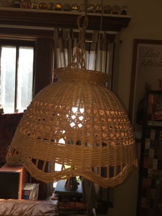 Vintage Wicker Ceiling Light Fixture Hanging Pendant Lamp Mid Century Boho