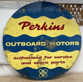 Vintage Perkins Outboard Motors Advertising Sign Double Sided Not Enamel 3419