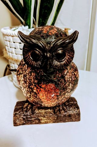 Mosaic Stained Glass Owl Night Light Table Lamp 6.  5 " Lighted Gift ✅