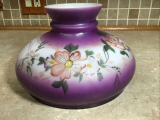 Vintage Gwtw Large Fitter Shade 9 3/4 " Glass Hand Painted Floral Lamp Purple