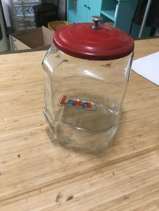 Lance Glass Octagon Cracker Cookie Jar Store Counter Display.  10 1/2 Inch