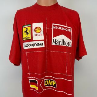 Michael Schumacher Ferrari Formula 1 Racing Double Sided T Shirt Vtg 90s L