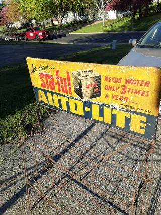 Auto - Lite Sta - Ful Advertising Battery Sign And Display Rack Gas And Oil