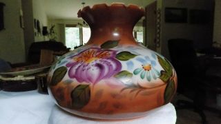 Vintage Gwtw Large Fitter Shade 9 3/4 " Glass Hand Painted Floral Lamp Crimp Top