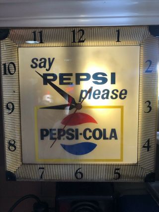 Vintage “say PEPSI please” Pepsi - Cola lighted advertising clock sign 2