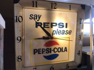 Vintage “say PEPSI please” Pepsi - Cola lighted advertising clock sign 4