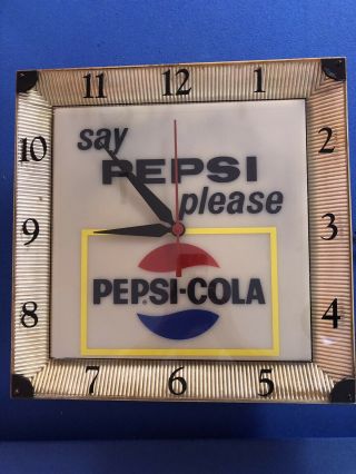 Vintage “say PEPSI please” Pepsi - Cola lighted advertising clock sign 5